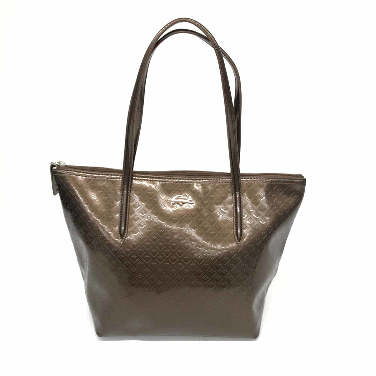 ◇LACOSTE ラコステ ロゴ型押し エナメル トートバッグ◇ brown /茶 