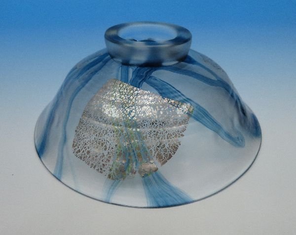 ガラス製 平茶碗 義山銀箔清流 水崎長寿 共箱