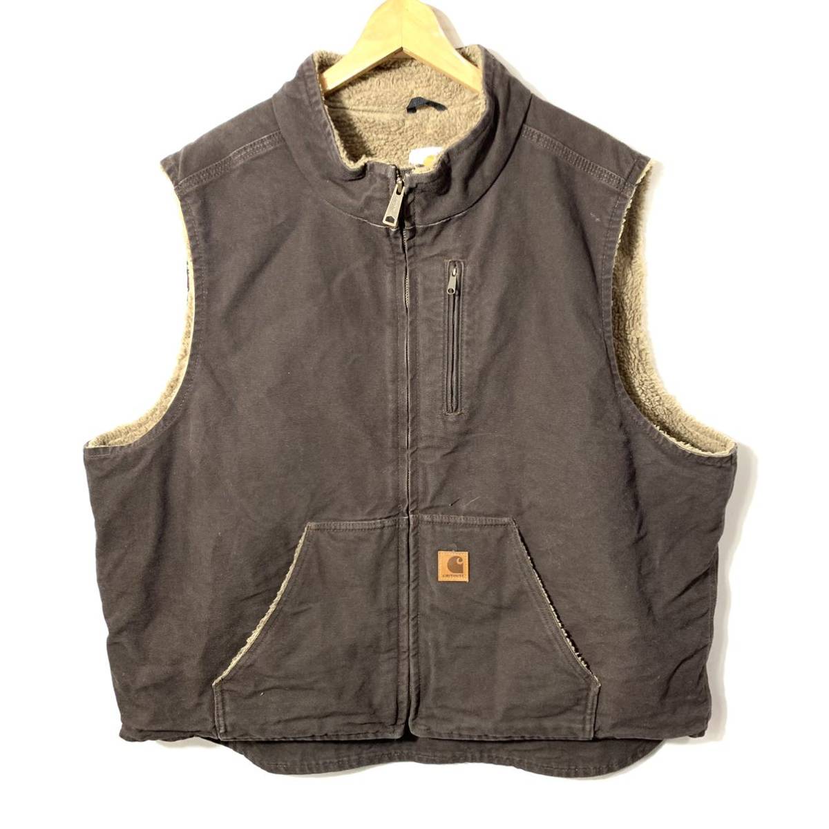超人気❗️カーハート　ワンポイントロゴベスト　L90s刺繍古着希少レアジップダウン □ 90s 90年代 Carhartt カーハート ワンポイント ロゴ フルジップ