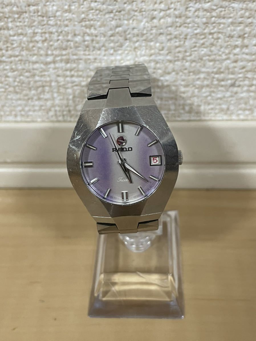 希少　稼働品　RADO　アレス　自動巻　デイト　グラデーション　腕時計 RADO Ticino Automatic 純正バンド パープル文字盤 稼動品 メンズ