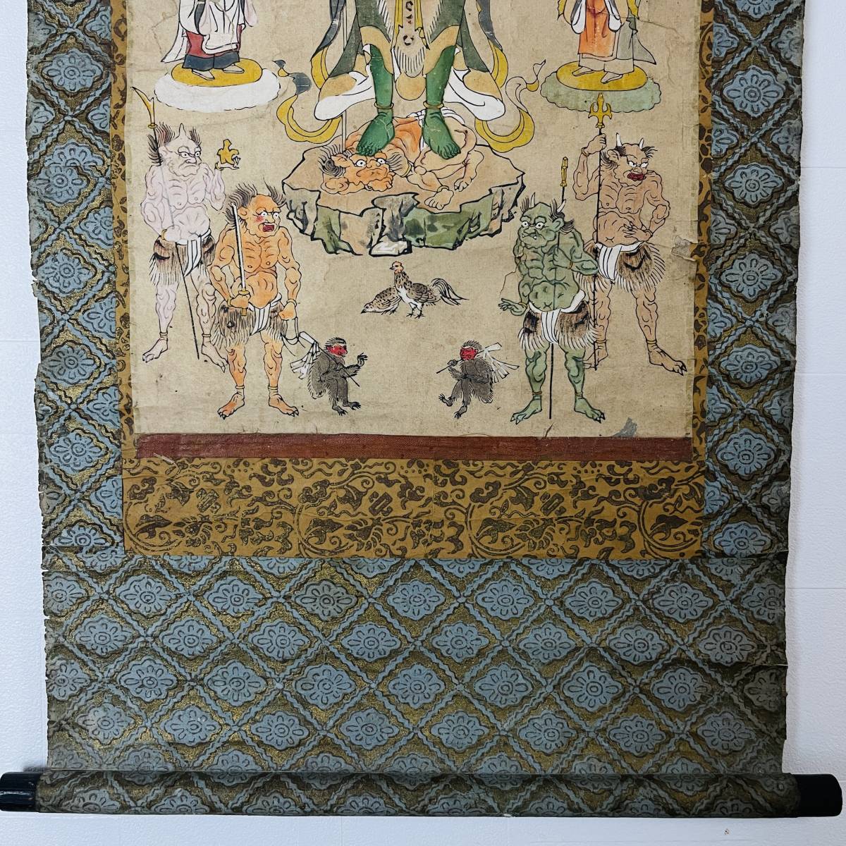 古仏画『青面金剛』紙本 彩色 著色 肉筆 二点セット 額装 庚申信仰