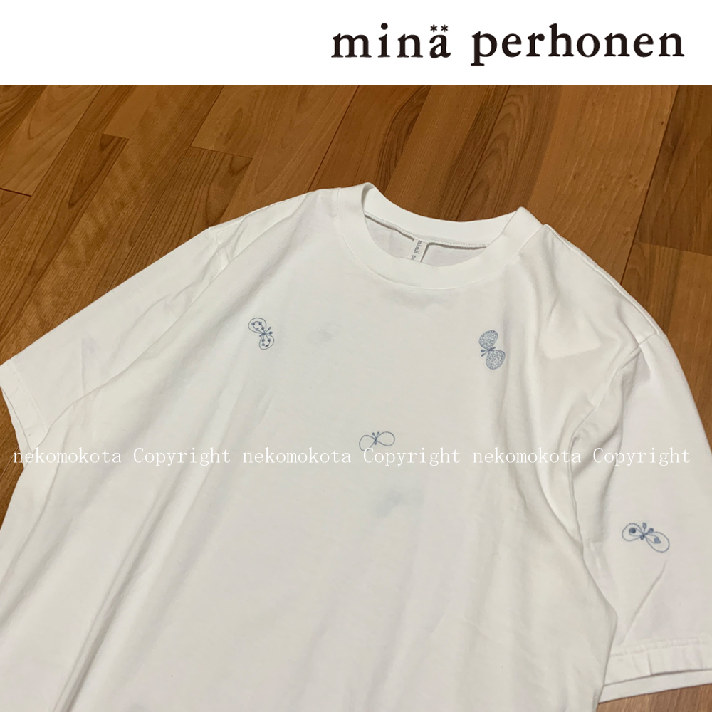 未使用】ミナペルホネン 刺繍入りホワイト半袖シャツ未使用