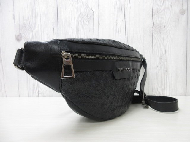 【極美品】ジミーチュウ ボディバッグ ウエスト エンボス 総柄 黒 スター 極美品 新品同様 JIMMY CHOO ジミーチュウ デリー スターエンボス