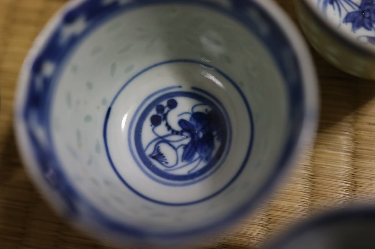 中国美術 染付茶碗10客 康熙年製 中元珍品 在銘 唐物清朝期花卉図