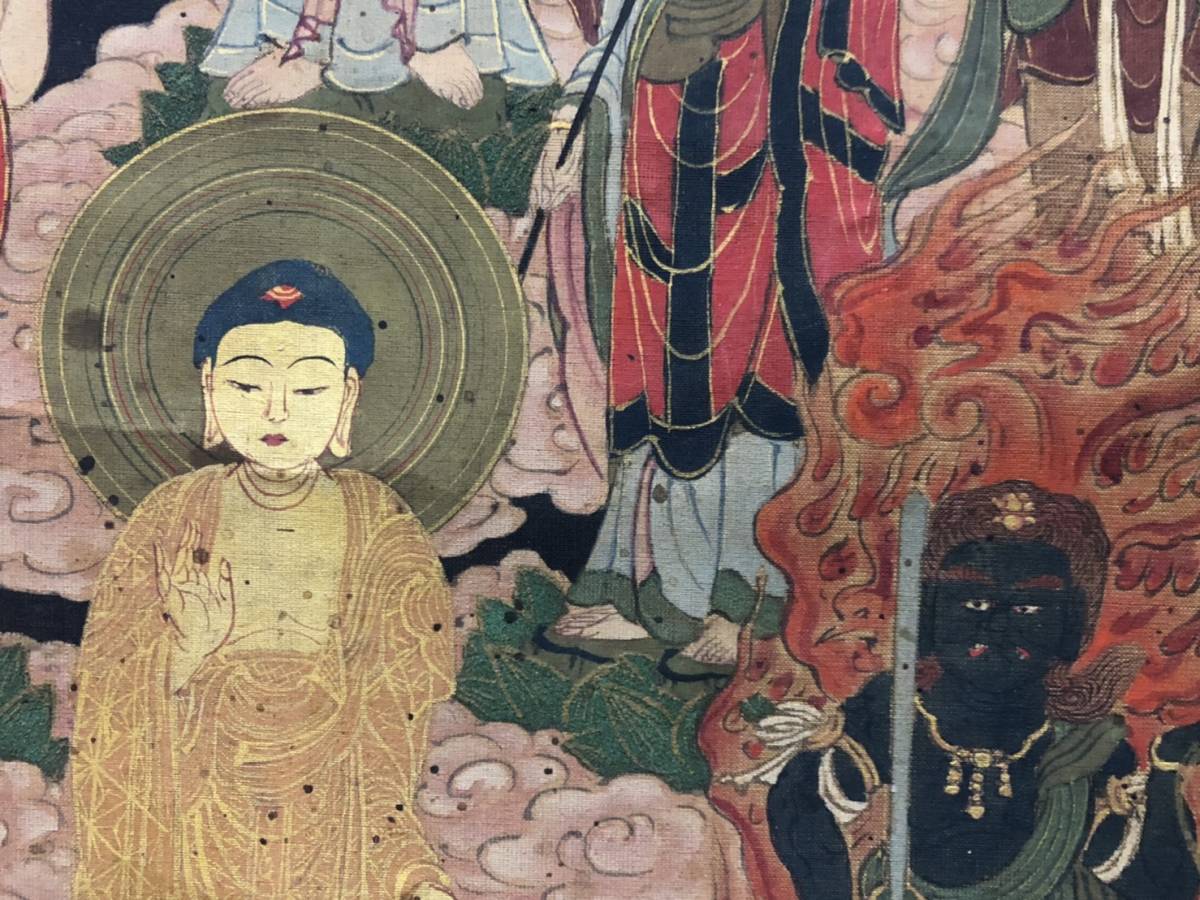 古画 十三仏来迎図 肉筆 着色絹本 掛軸 (中国古玩 仏画 仏教美術 浄土