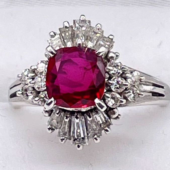 天然コランダム ルビー指輪】◇PT900 /R 1.24ct /D0.52ct/0.22ct /7.71g ◇