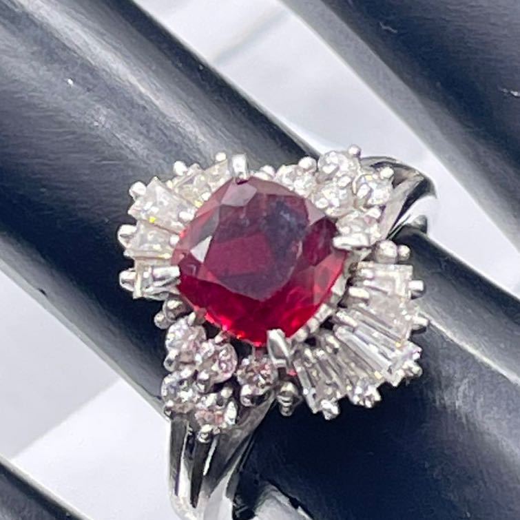 天然コランダム ルビー指輪】◇PT900 /R 1.24ct /D0.52ct/0.22ct /7.71g ◇