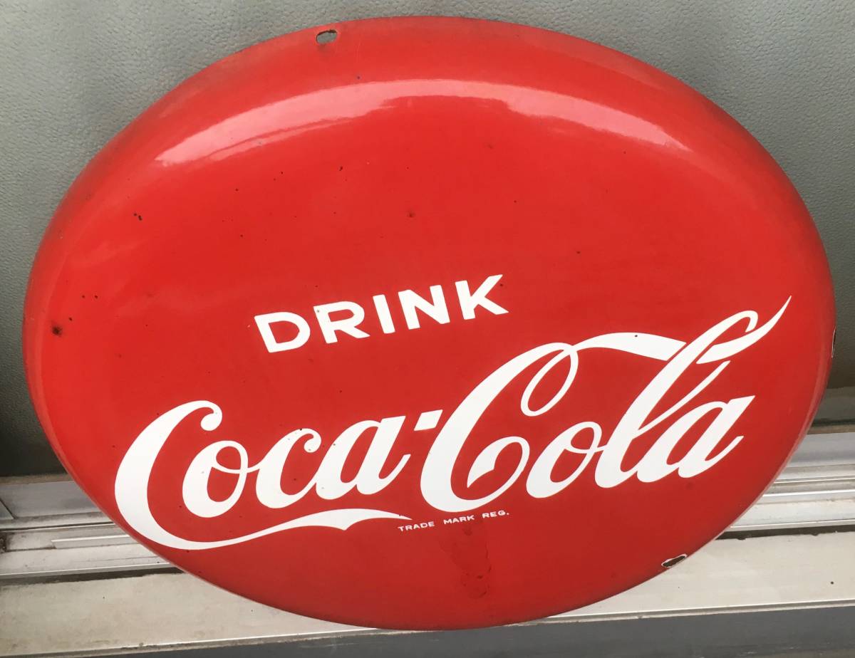 コカコーラ　美品　特大　ホーロー　看板　ボタンサイン　昭和レトロ　アンティーク コカコーラ ホーロー看板 61.5cm アンティーク 昭和レトロ 【公式通販】