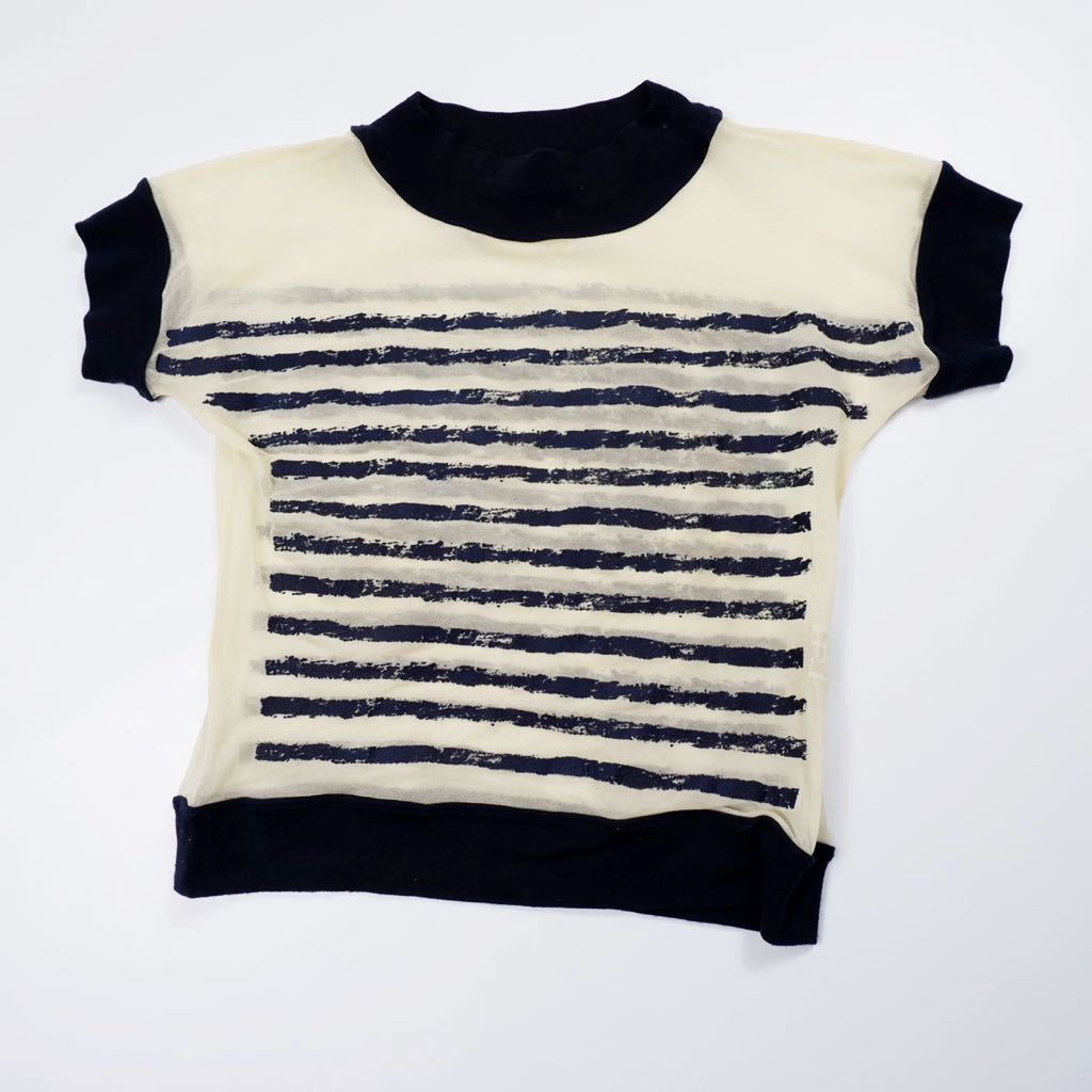 1スタ Jean Paul Gaultier HOMME ジャンポールゴルチエオム シースルー 半袖Tシャツ ボーダー ハイネック ネイビー