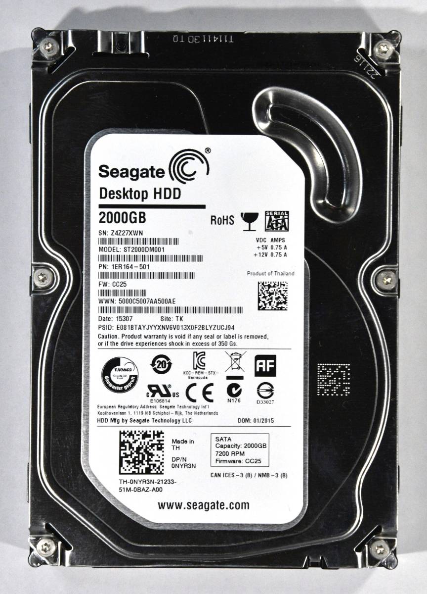 動作保証★HDD 3.5インチ内蔵 2TB Seagate ST2000DM001 使用5416時間★870