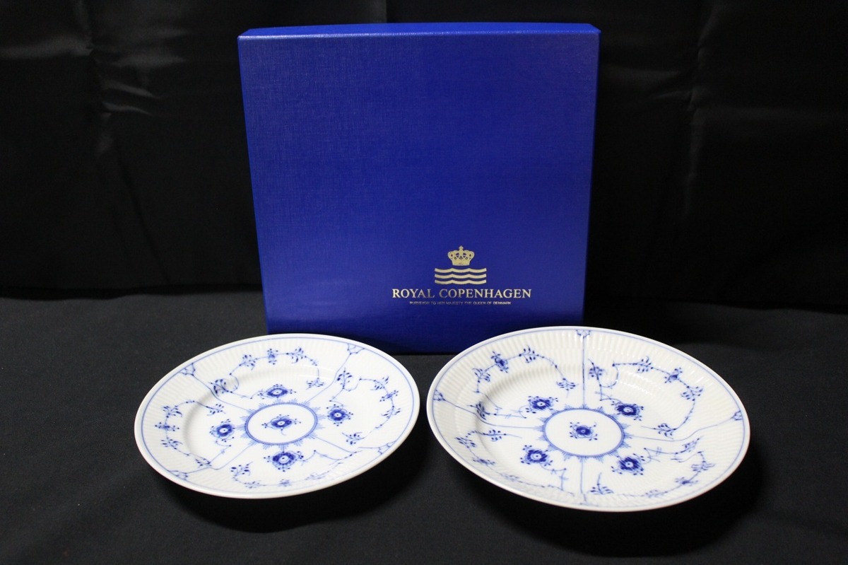 【8dP04471D】★1円スタート★ROYAL COPENHAGEN★ロイヤルコペンハーゲン★プレート★2枚★ブルーフルーテッドプレイン★皿★ブランド食器_2
