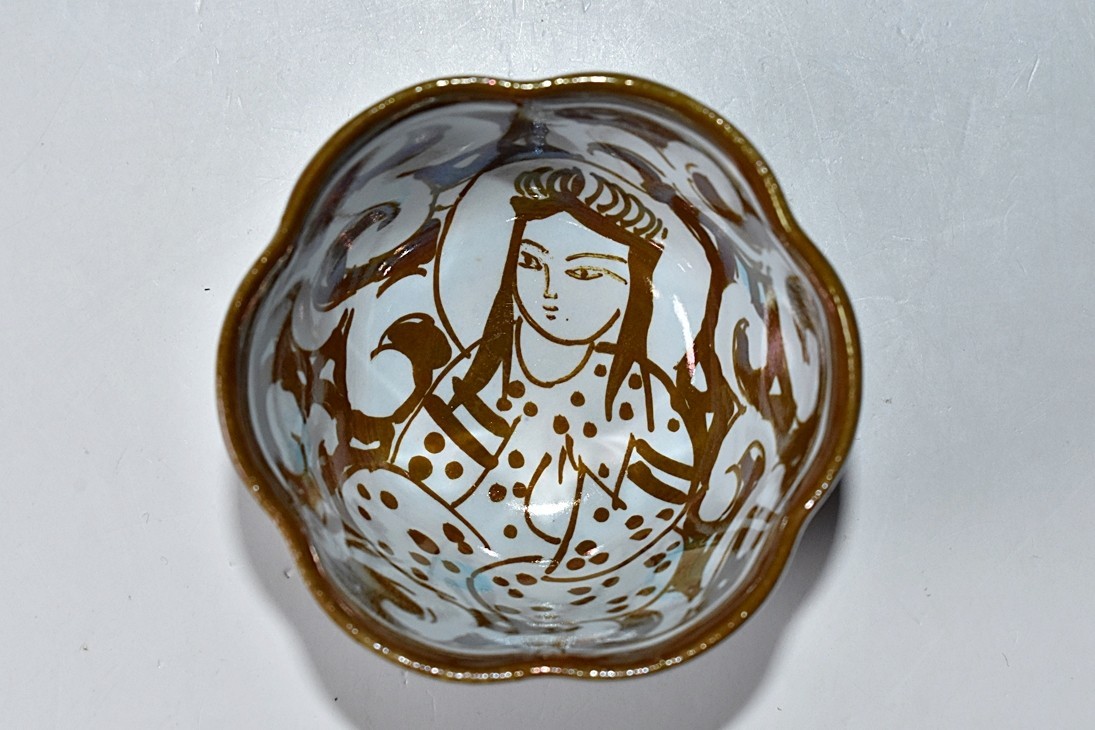 人間国宝 加藤卓男 ペルシア三彩胡姫文酒杯 酒器 共箱 栞 ぐい呑