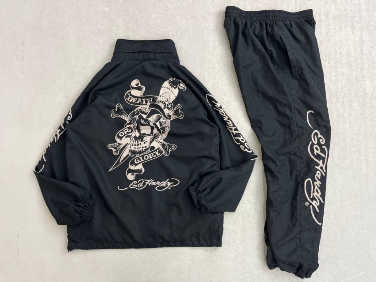 Na969 Ed Hardy エドハーディー ウィンドブレーカージャージ 上下 セットアップ プリントロゴ スカル 骸骨 ブラック 裏メッシュ メンズ M その他 売買されたオークション情報 Yahooの商品情報をアーカイブ公開 オークファン Aucfan Com