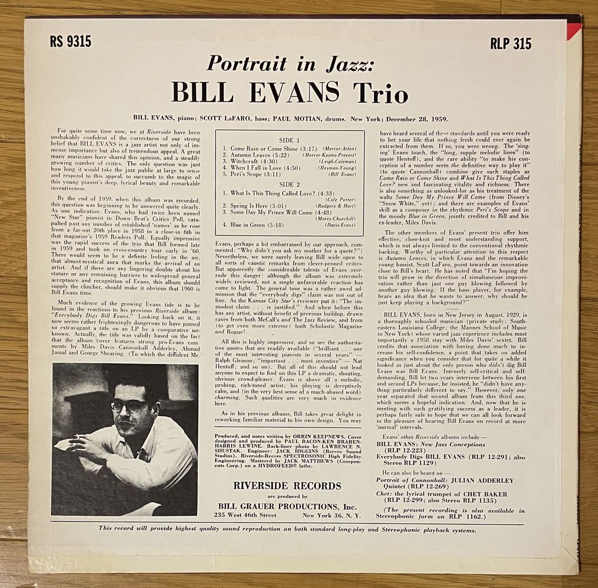 Portrait Jazz - In Bill Evans in Trio .com Music | Vinyl TRIO LP