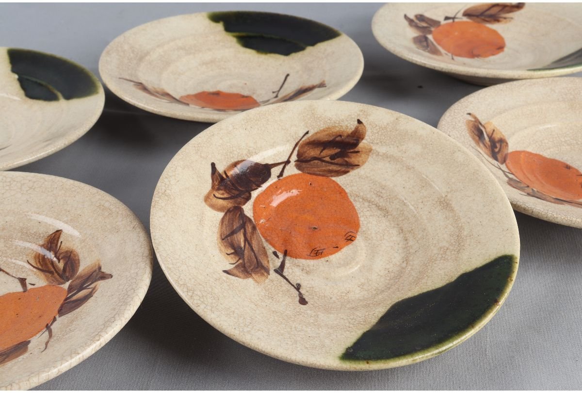 新品，新作登場 URA 織部柿紋銘々皿６客/9-5-152 検 骨董/料亭/向付/小鉢/銘々皿/割烹/和食/飾物/置物/懐石(大倉陶園)｜売買されたオークション情報、yahooの商品情報をアーカイブ公開 - オークファン 大倉陶園