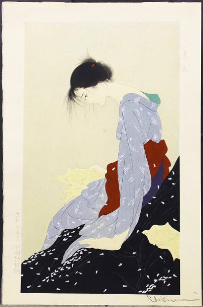 真作】【WISH】中島潔「恋文」木版画 6号大 直筆サイン 和美人 シート 