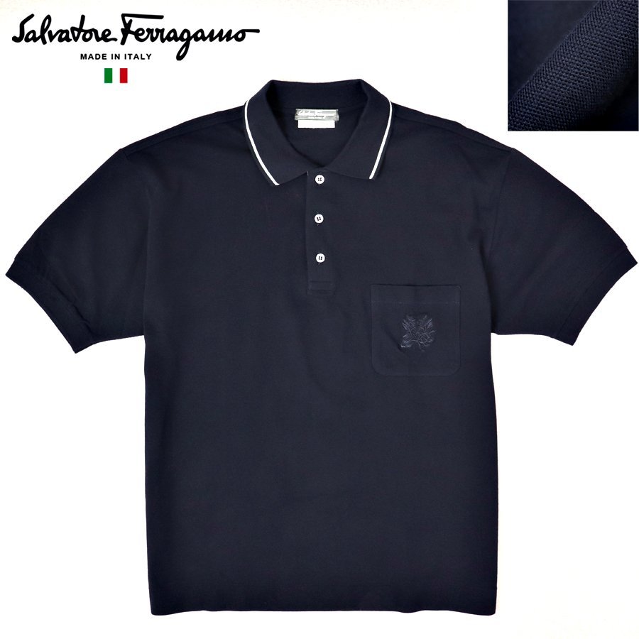 100%新品，定番 相場価格￥82.500- イタリア製 Salvator Ferragamo サルバトーレ フェラガモ エンブレム刺繍 鹿の子 半袖 ポロシャツ ネイビー XL(XLサイズ以上)｜売買されたオークション情報、yahooの商品情報をアー XLサイズ以上