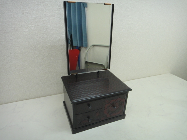 4970○昭和レトロ 卓上 ミニドレッサー 鎌倉彫 鏡台 化粧台○(鏡台 