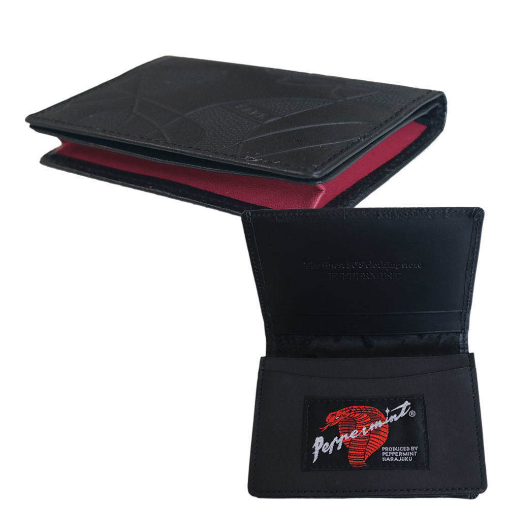 ペパーミント カードケース 名刺入れ 型押し名刺入れ マチ付 黒Xローズレッド ロックンロール ロカビリー 50s ロック 名刺入れ カードケース 型押し マチ付 赤と黒 カード
