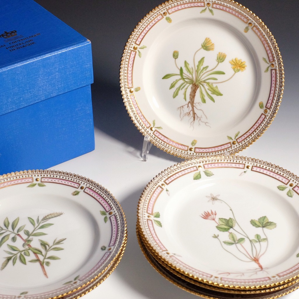 【美品】希少◆ロイヤルコペンハーゲン/Royal Copenhagen/フローラダニカ/Flora Danica プレート６枚セット◆最高峰◆金彩_8