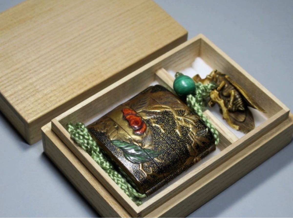 美術館級別！ 最高峰作 田付隆益 作 栗 栗鼠 本金蒔絵内梨地 螺鈿 翡翠