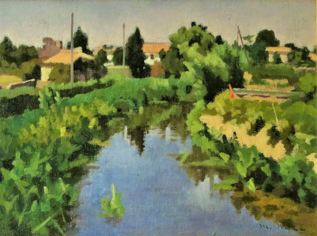 油彩画 日高昭二 教会への径 スペイン 風景画