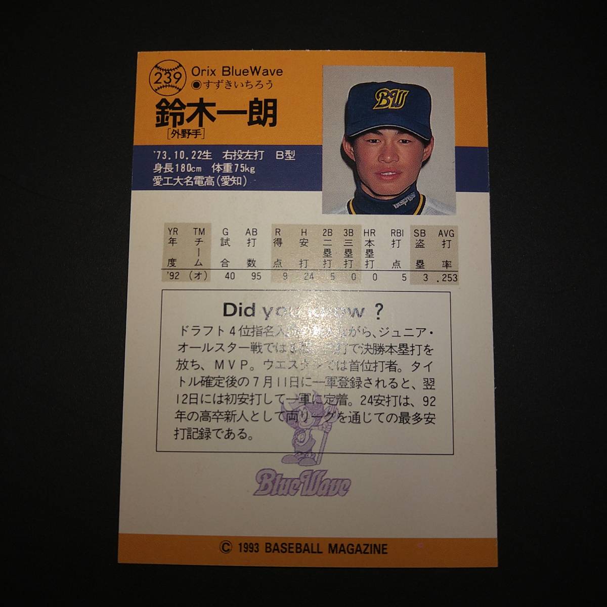 BBM93 鈴木一朗 イチロー オリックス ルーキーカード ベースボール 