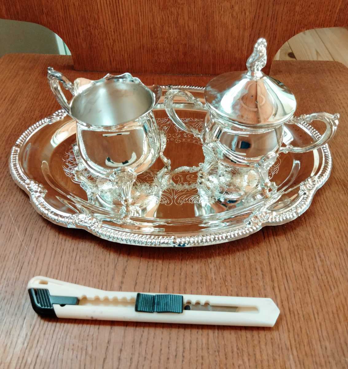 HOT，大得価 ☆ シルバー シュガーポット クリーマー トレイ 銀メッキ