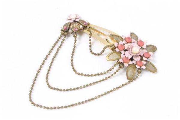 USED ミハエルネグリン お花のレースネックレス ベージュピンク *