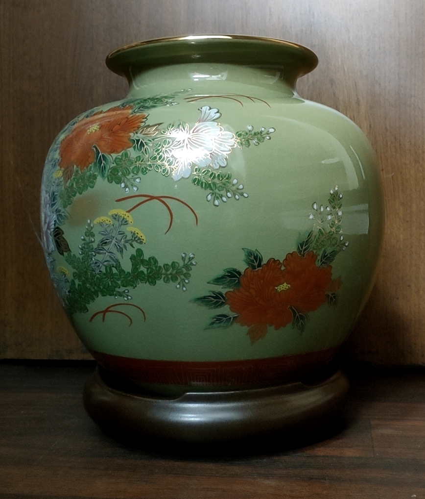 九谷焼 九谷 美泉 色絵花図 花瓶/花器 花入 飾壺 置物 陶器 古美術品 