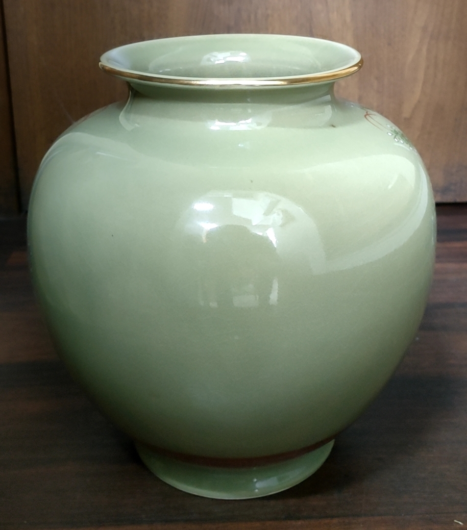 九谷焼 九谷 美泉 色絵花図 花瓶/花器 花入 飾壺 置物 陶器 古美術品 