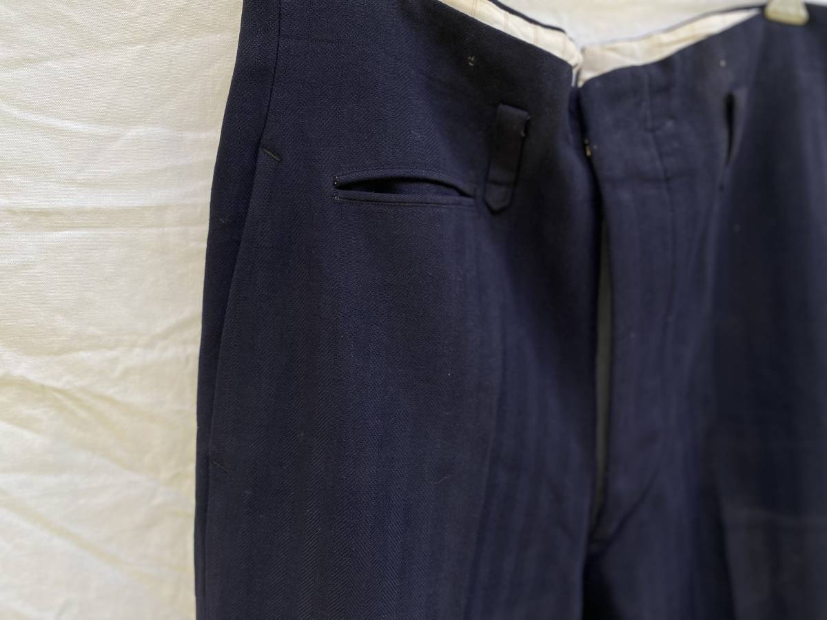 退廃的 戦前 戦後 ウール スラックス トラウザーズ ヘリンボーン ジップフライ ダブル ヒップポケットは右のみ 30s40s