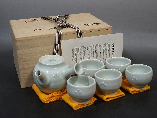 本物保証 人間国宝 田村耕一 白磁急須 碗 碗5客組 共箱 共布 品 益子