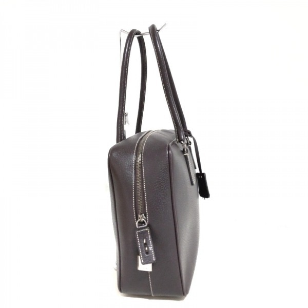 プラダ PRADA ハンドバッグ - レザー ダークブラウン バッグ PRADA ダークブラウン プラダ メルカリ 革タグ ハンドバッグ(レディース