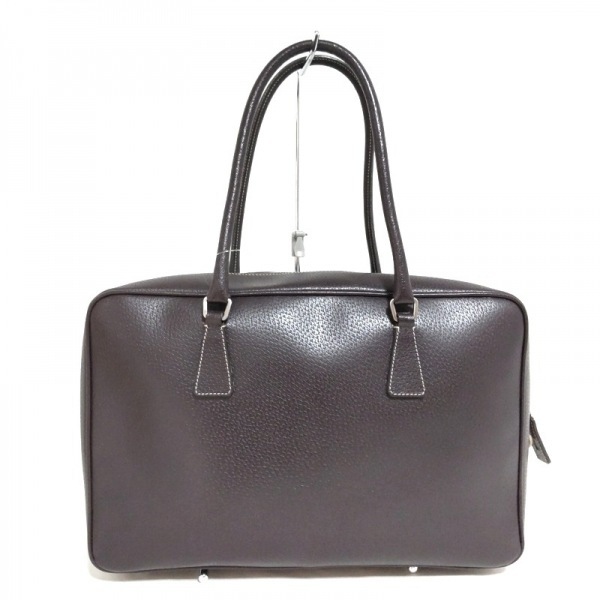 プラダ PRADA ハンドバッグ - レザー ダークブラウン バッグ PRADA ダークブラウン プラダ メルカリ 革タグ ハンドバッグ(レディース