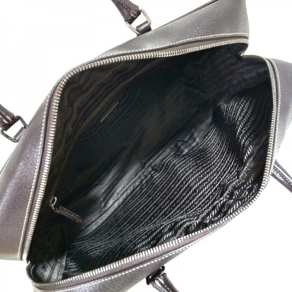 プラダ PRADA ハンドバッグ - レザー ダークブラウン バッグ PRADA ダークブラウン プラダ メルカリ 革タグ ハンドバッグ(レディース