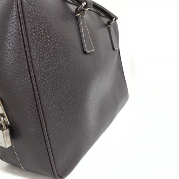 プラダ PRADA ハンドバッグ - レザー ダークブラウン バッグ PRADA ダークブラウン プラダ メルカリ 革タグ ハンドバッグ(レディース