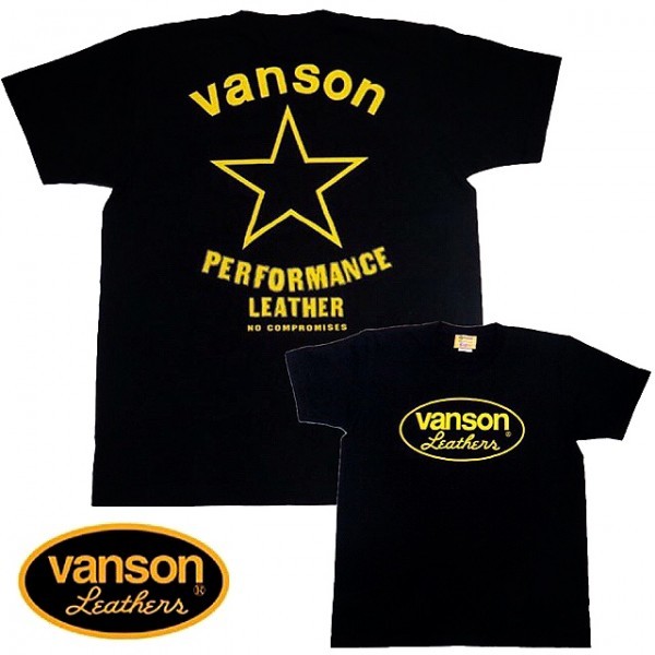 全国一律送料198円! VANSON バンソン 半袖Tシャツ YELLOW STAR イエロースター VSS-12/L バイカー レーサー バイクファッション 定番人気T