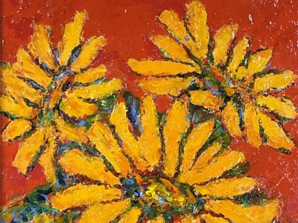 油彩 安食慎太郎 ひまわり ゴッホ彷彿 迫力厚塗逸品 額付絵画 cの入札 