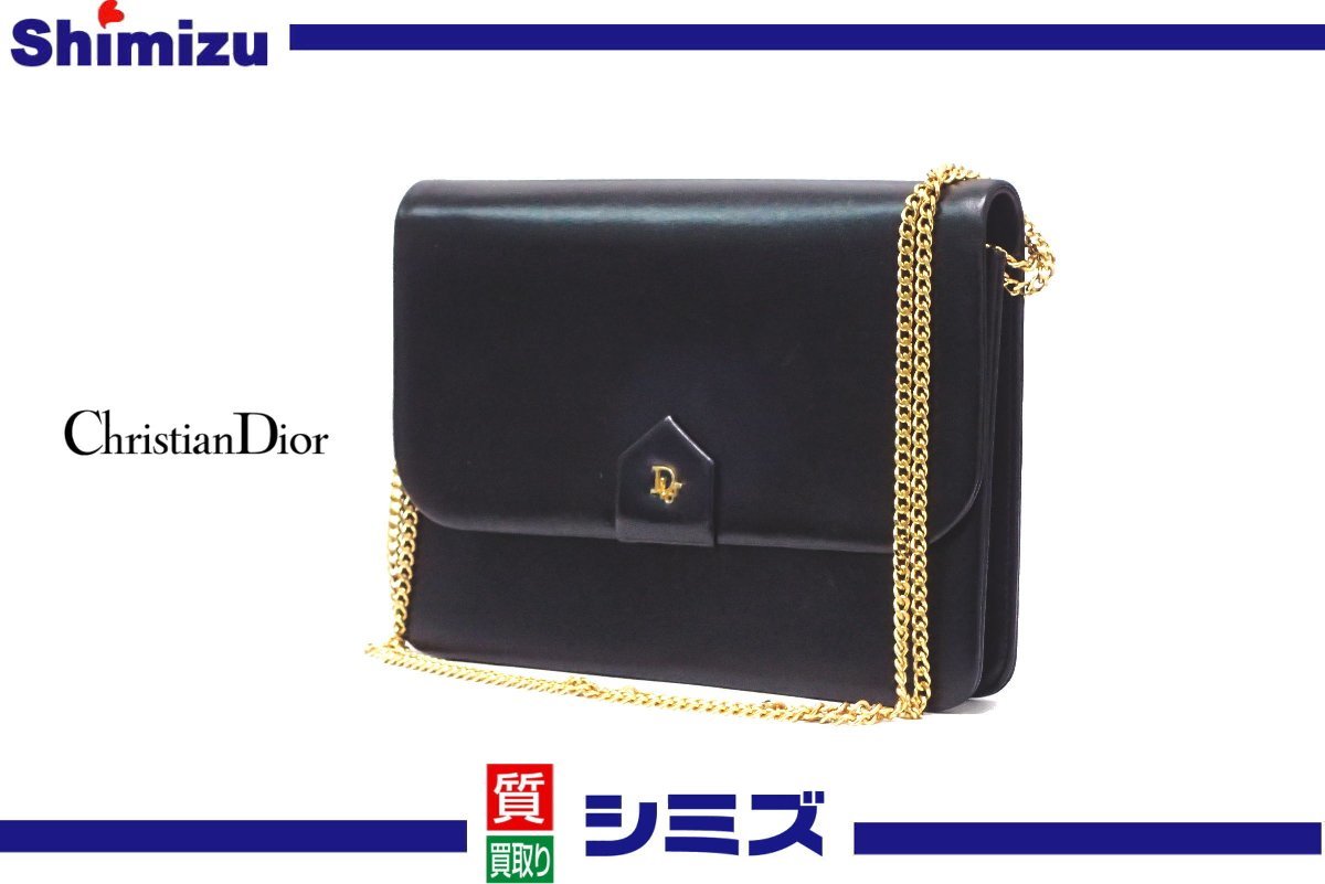 1円 【Christian Dior】 クリスチャンディオール オールド ヴィンテージ CD レザー 2WAY チェーン ショルダーバッグ クラッチ ◆美品 クリスチャンディオール 1円 ChristianDior (約11号) M ライン