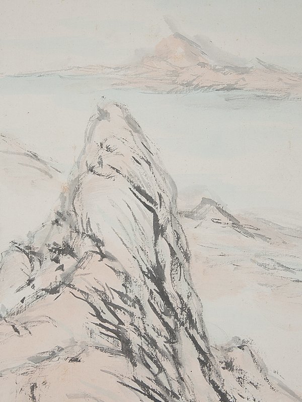 橋本関雪、霊峰、超希少額装用画版、新品額装付 五】橋本関雪 書画 『秋江漁隠図』 紙本 淡彩 真作 掛軸 共箱