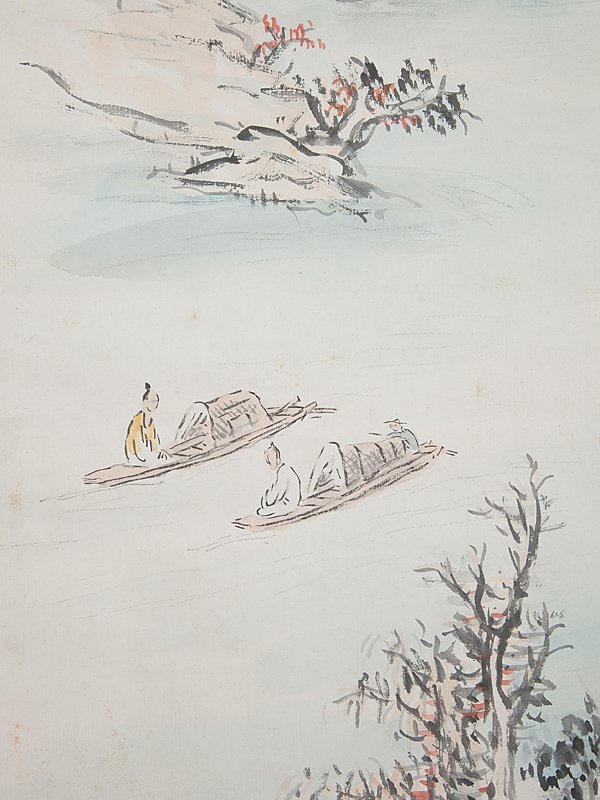 五】橋本関雪 書画 『秋江漁隠図』 紙本 淡彩 真作 掛軸 共箱