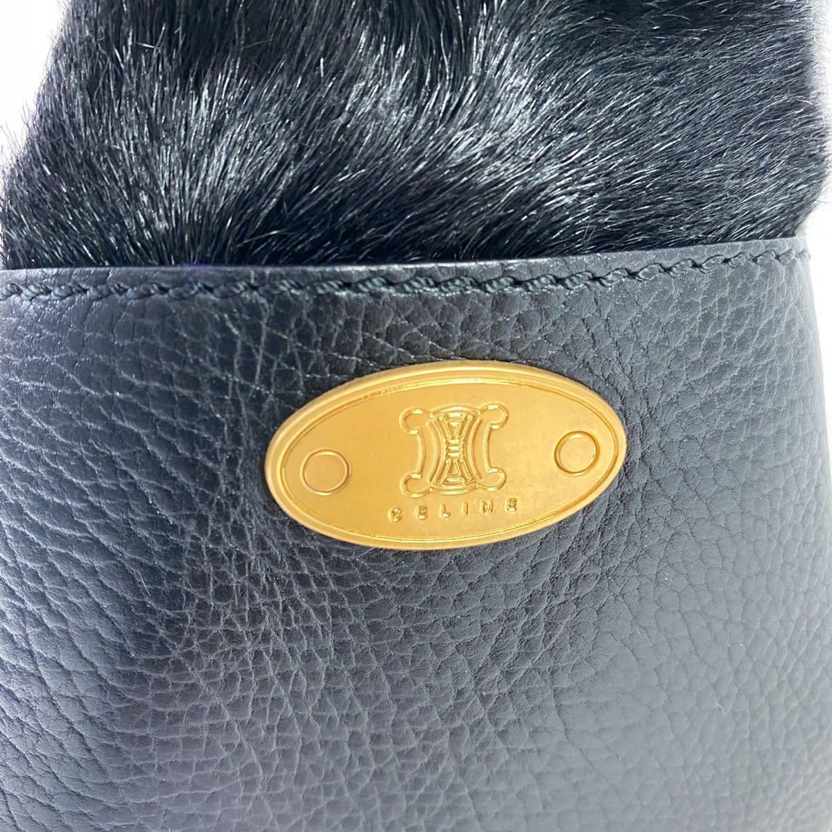 1円〜【極美品】CELINE セリーヌ ハンドバッグ ブギーバック ハラコ レザー スタッズ トリオンフ ゴールド金具 黒 ブラック カーフレザー セリーヌ ブギーバッグ ハンドバッグ マカダム □ [美品]