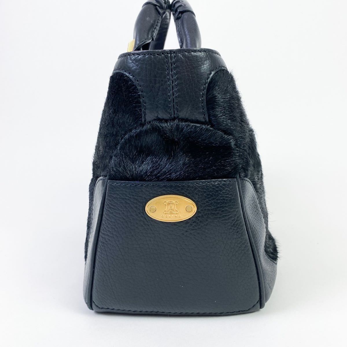 1円〜【極美品】CELINE セリーヌ ハンドバッグ ブギーバック ハラコ レザー スタッズ トリオンフ ゴールド金具 黒 ブラック カーフレザー セリーヌ ブギーバッグ ハンドバッグ マカダム □ [美品]