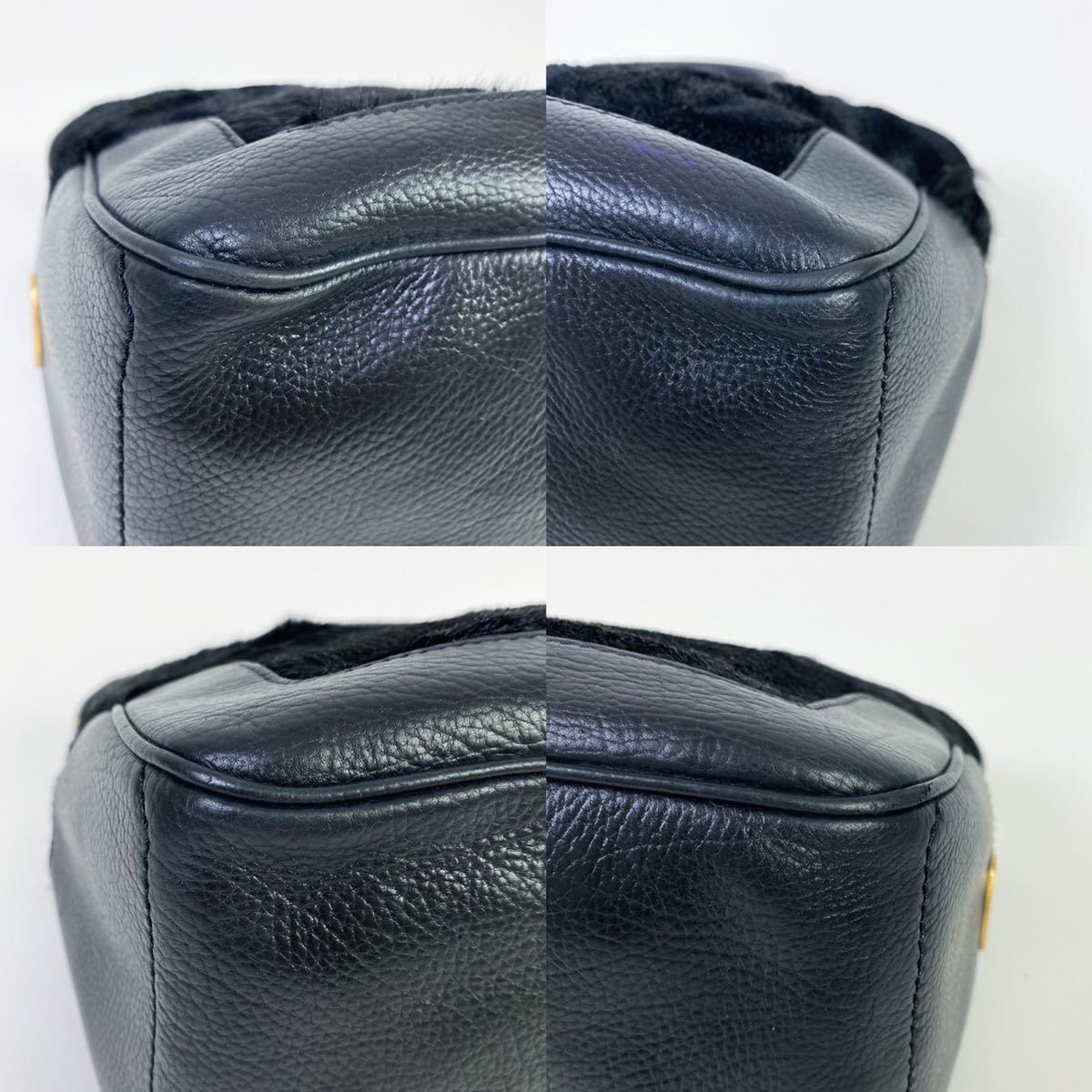 1円〜【極美品】CELINE セリーヌ ハンドバッグ ブギーバック ハラコ レザー スタッズ トリオンフ ゴールド金具 黒 ブラック カーフレザー セリーヌ ブギーバッグ ハンドバッグ マカダム □ [美品]