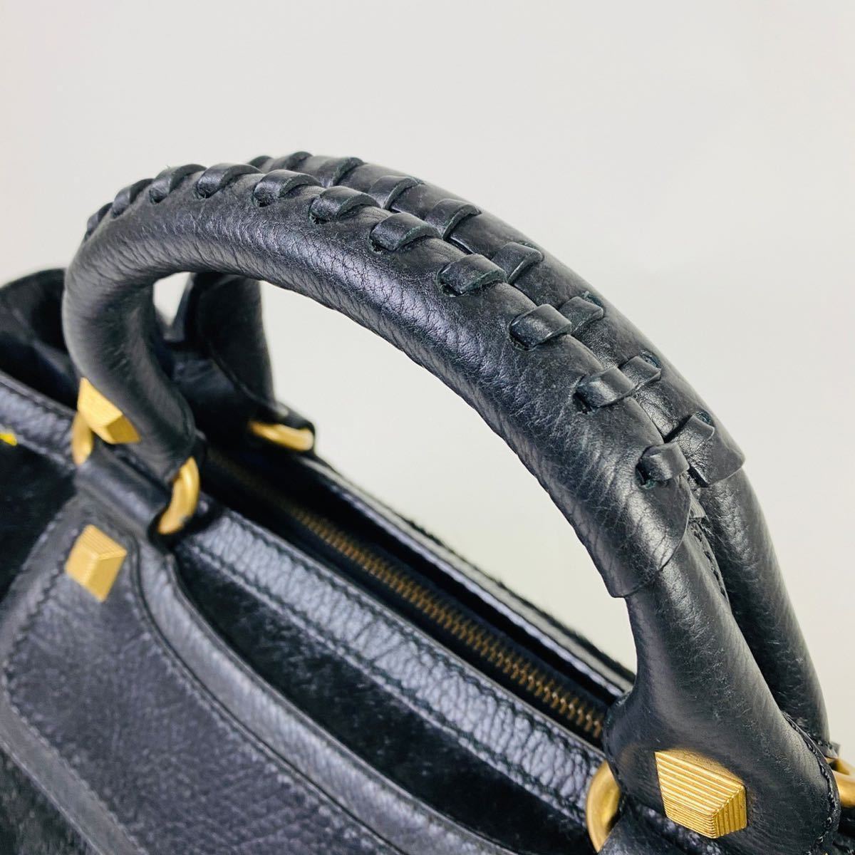 1円〜【極美品】CELINE セリーヌ ハンドバッグ ブギーバック ハラコ レザー スタッズ トリオンフ ゴールド金具 黒 ブラック カーフレザー セリーヌ ブギーバッグ ハンドバッグ マカダム □ [美品]