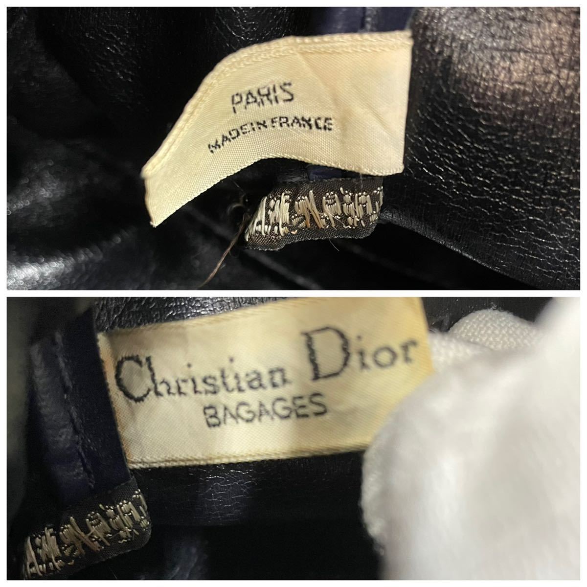 1円 Christian Dior クリスチャンディオール トロッター柄 ボストンバッグ ハンドバッグ 手提げ キャンバス ネイビー レディース D55