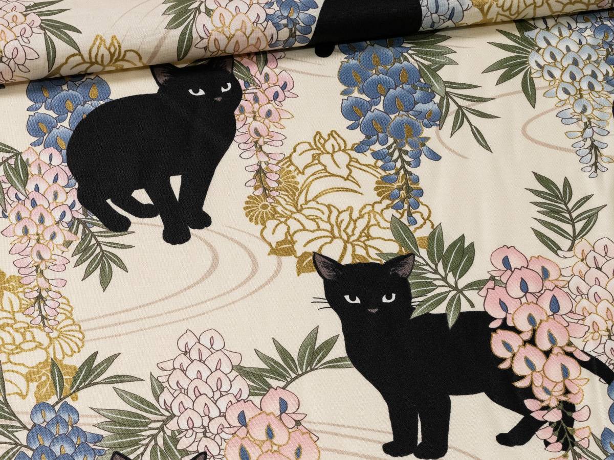 超激得，送料無料 -シーチング＼５m＼黒猫と藤の花＼QUILT GATE＼cotton 100%＼アイボリー-(植物)｜売買されたオークション情報、yahooの商品情報をアーカイブ公開 - オークファン プリント生地