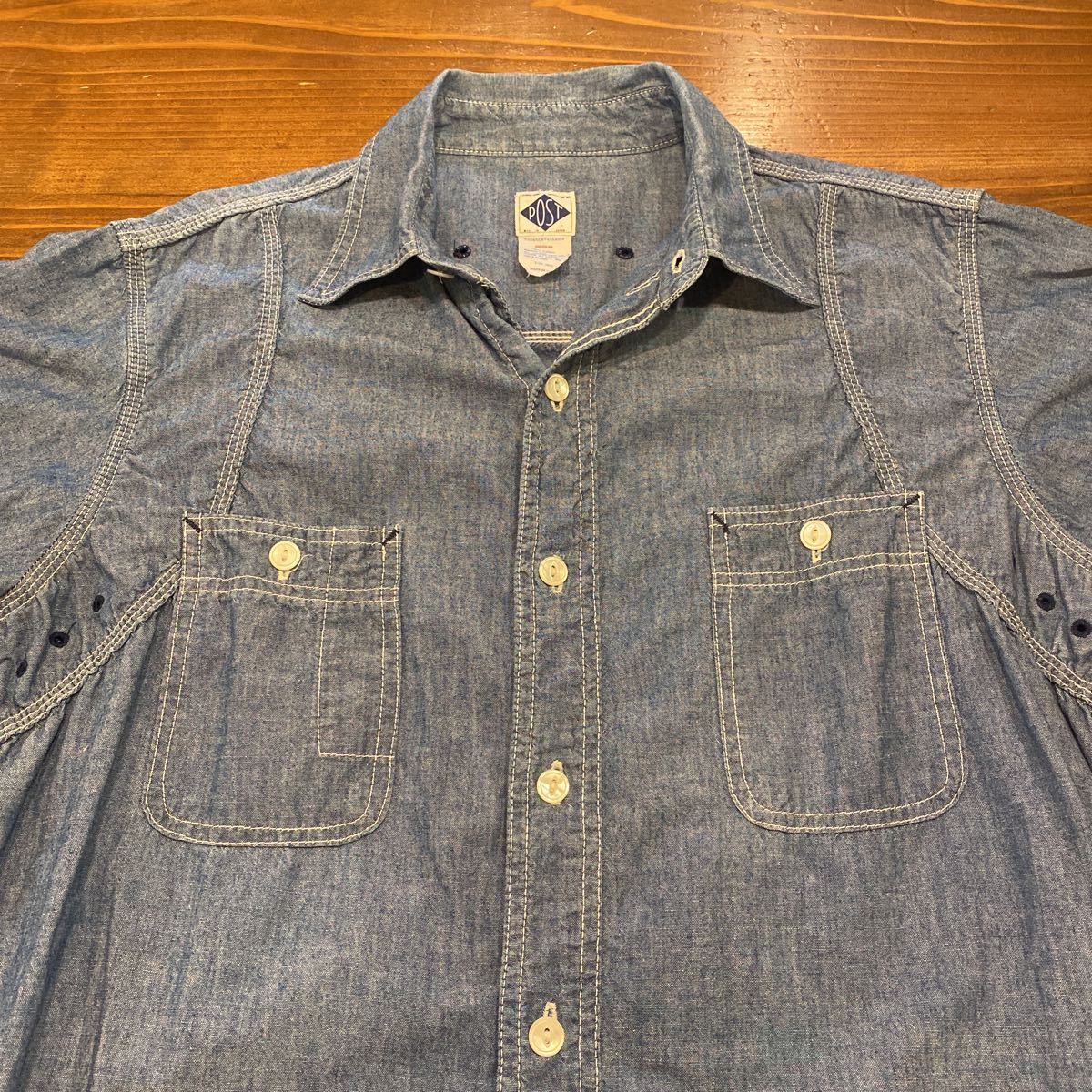 限定セール，定番人気 レア 日本製 POST OVERALLS ポストオーバーオールズ ベンチレーション 半袖 シャンブレー シャツ M アメリカ usa アメカジ 春夏(ポストオーバーオールズ)｜売買されたオークション情報、yahooの商 ポストオーバーオールズ