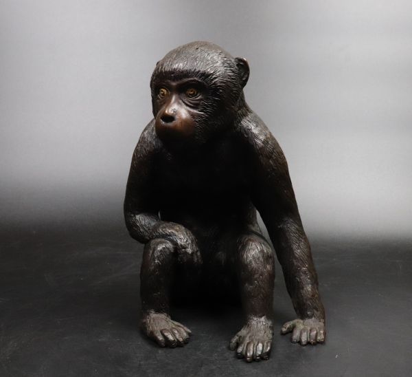 時代金工師 竹雲造 古銅猿置物 ブロンズ像 干支 ti0620 工芸品 ⁄